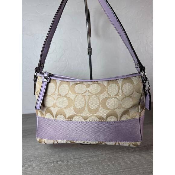 Coach Signature Striped Lavender and Khaki Mini-Satchel Shoulder bag - Picture 1 of 8